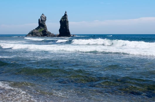 Two rocks in Japanese sea Pacific ocean