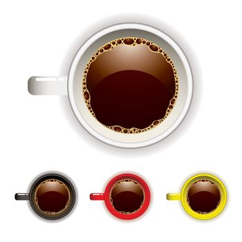 Top view of a coffee cup with four color variations