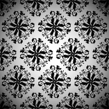 Black repeating seamless design illustrated pattern with silver background