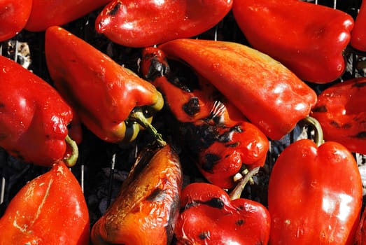close up of the roast red pepper on white table