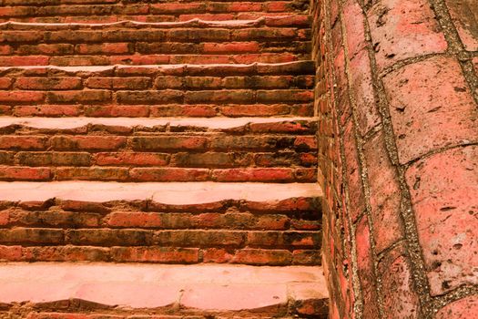 Old bricks stairway at chaimongkon temple in ayutthaya,Thailand