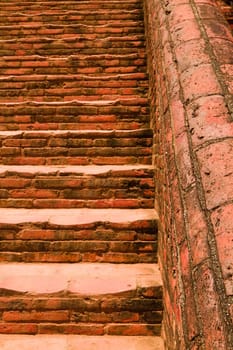 Old bricks stairway at chaimongkon temple in ayutthaya,Thailand