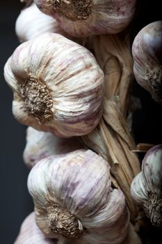 Close up image of several garlic with black background