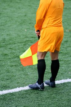 A soccer linesman during a game
