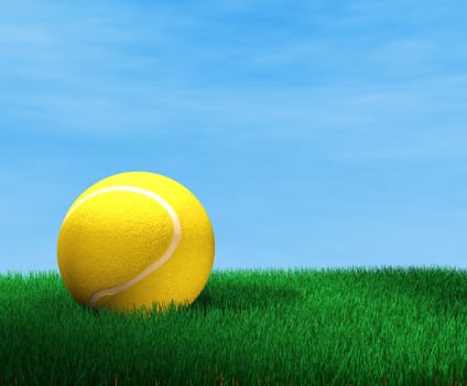 3d image of tennis ball over green grass