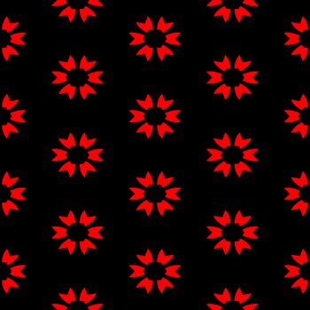 seamless texture of bright red flower shapes on black