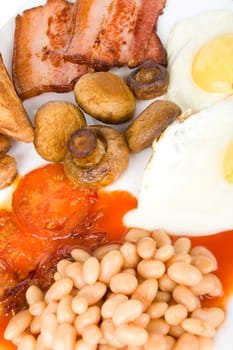 close-up traditional english breakfast, isolated on white