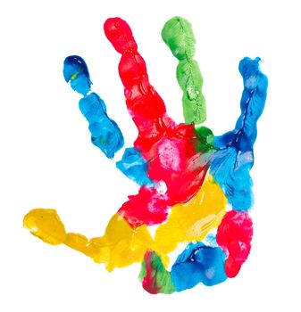 color child hand print, isolated on white