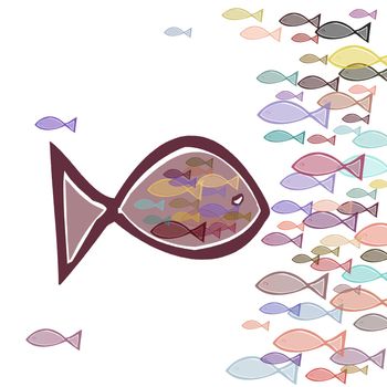 Illustration of a big fat fish eating small fishes