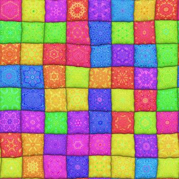 bright 3d texture of many bright patchwork rags