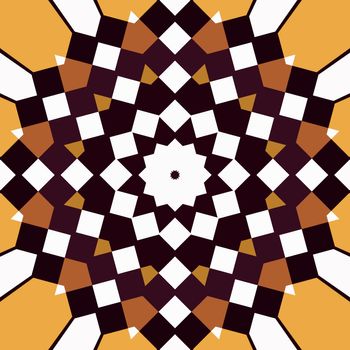 abstract pattern of many brown squares in a mandala