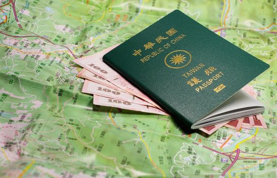 Taiwan passport and map.