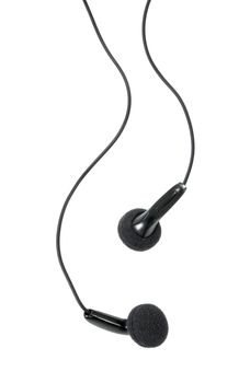 Black earphones isolated on white background.