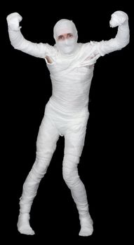 Man in bandage on the black background