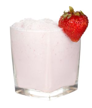 close-up fresh strawberry milkshake, isolated on white