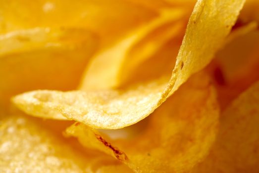 Close up take of fried potato crisps