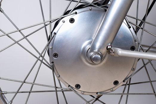 Vintage drum brake on a motorcycle of the 1950s