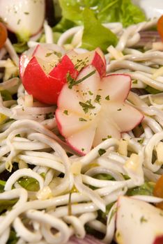 Elver salad served with herbs and olive oil dressing