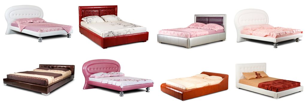 A set of images of various beds, isolated on a white background.