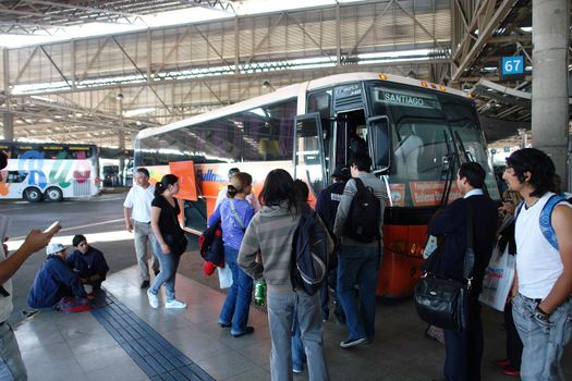 Terminal of rural buses in Santiago of Chile, routes for different cities and agricultural towns.