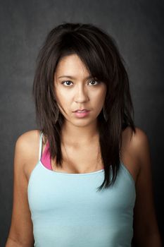 Close up portrait of a pretty brunette woman