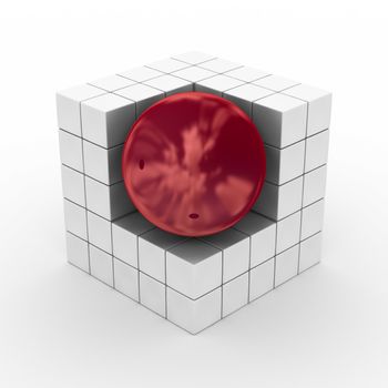 Cube with sphere on a white background. 3D image