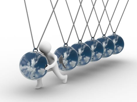 Balancing spheres on a white background. Isolated 3D image