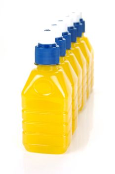 Pop top juice bottles isolated against a white background