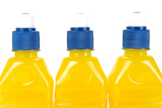 Pop top juice bottles isolated against a white background