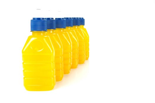 Pop top juice bottles isolated against a white background