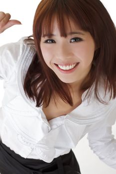 Happy business woman dancing and smiling, closeup portrait with attractive expression.
