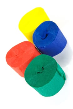 Colored streamers isolated against a white background