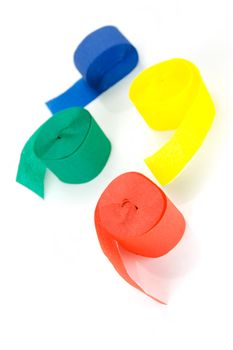 Colored streamers isolated against a white background