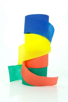 Colored streamers isolated against a white background
