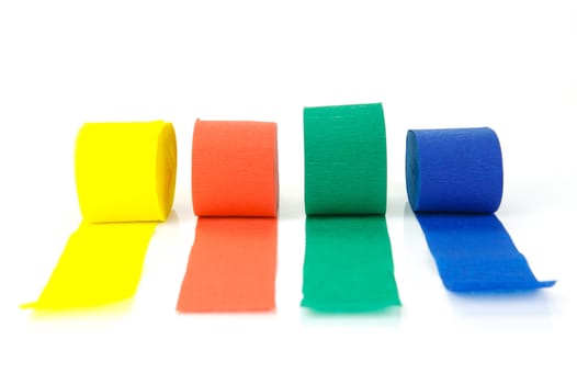 Colored streamers isolated against a white background