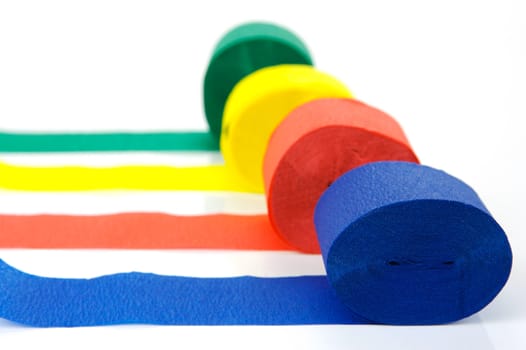 Colored streamers isolated against a white background