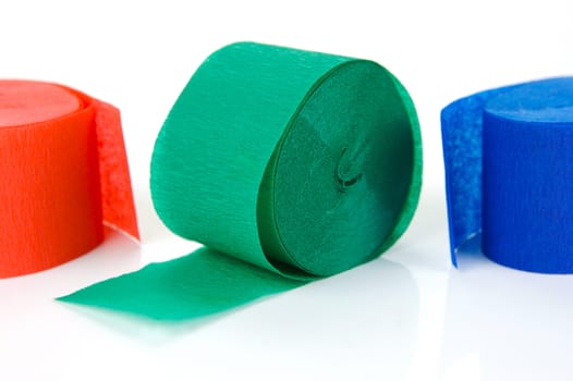Colored streamers isolated against a white background