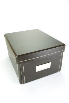 Brown stationery boxes isolated against a white background