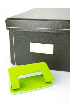 Brown stationery boxes isolated against a white background