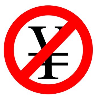 Free of charge anti yen sign isolated in white