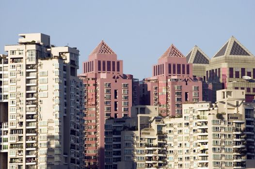 Shenzhen city, China, group of new residential buildings in Futian district.