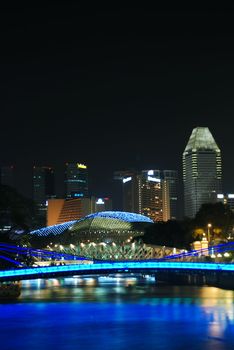 View of bridge at night. Taken at singapore buisiness district.