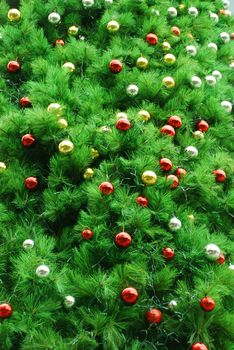 Background view of xmas tree decorated with balls