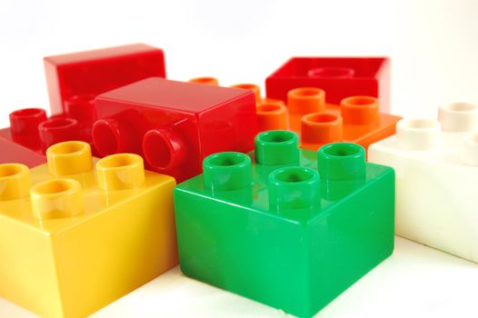 Close-up of plastic blocks on white background