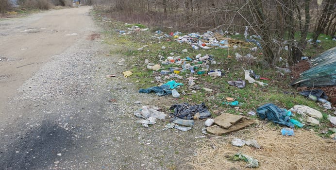 Trash beside the road polluting environment.