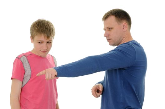 The father  upbringing  the son isolated on white background