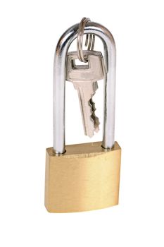 padlock with keys isolated on white background