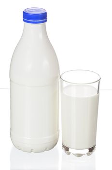 Bottle with milk and a glass isolated on white background