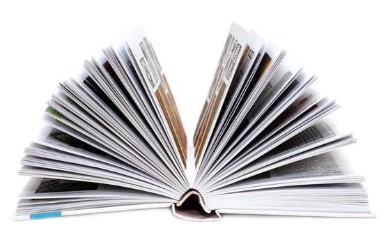 Revealling book, pages, colour, on white background