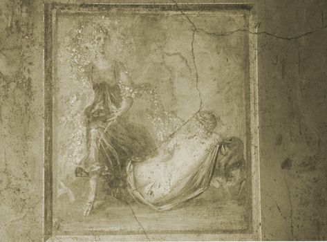 Details of a fresco from Pompeii shot in Sepia.